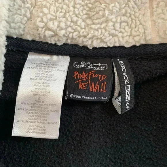 Pink Floyd The Wall HB3 Tech Built In Earphones Sherpa Hood Zip‎ Hoodie Size L - Picture 6 of 9